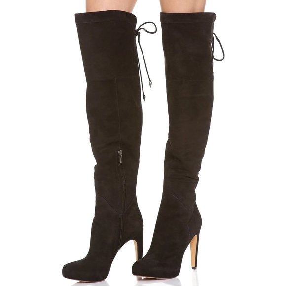 $300 SAM EDELMAN KAYLA OVER THE KNEE BOOT SUEDE BLACK HEEL DRESS 8 (TB24) - Picture 1 of 8